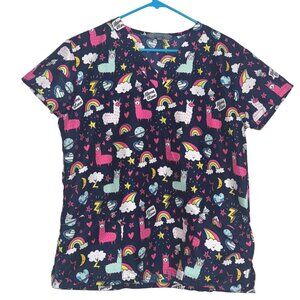 Serene Uniforms Medium Llama & Rainbow Scrub Top With Fun Patterns